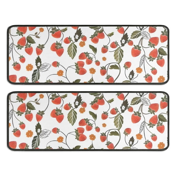Kitchen Rugs Sets Of 2,Strawberry Plants Fruit Flower Leaf Anti Fatigue Kitchen Mat Rugs Non Slip Washable,Decorative Kitchen Floor Mats for Kitchen,Sink,Laundry,17"x47"+17"x47"