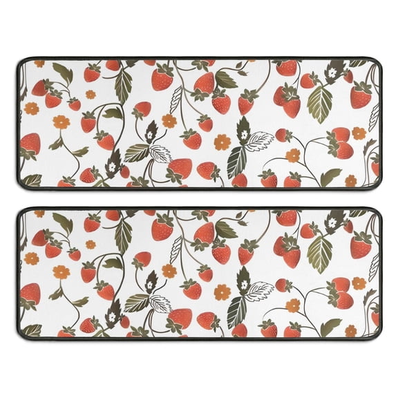 Kitchen Rugs Sets Of 2,Strawberry Plants Fruit Flower Leaf Anti Fatigue Kitchen Mat Rugs Non Slip Washable,Decorative Kitchen Floor Mats for Kitchen,Sink,Laundry,17"x47"+17"x47"