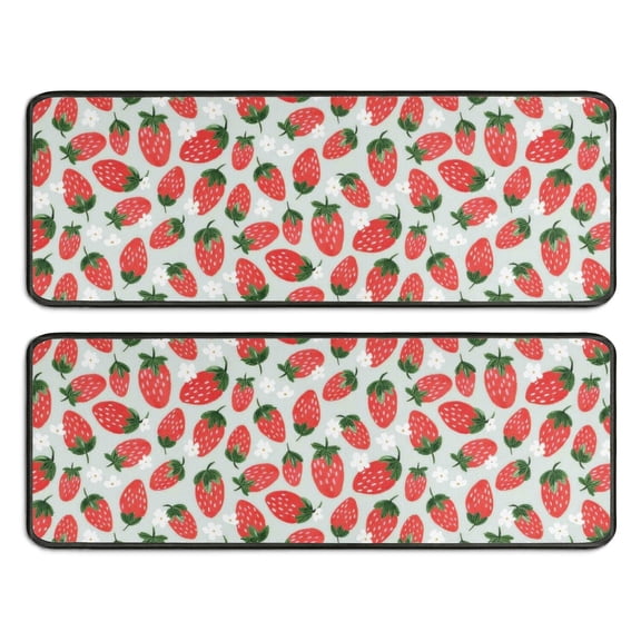 Kitchen Rugs Sets Of 2,Strawberry Plants Fruit Flower Leaf Anti Fatigue Kitchen Mat Rugs Non Slip Washable,Decorative Kitchen Floor Mats for Kitchen,Sink,Laundry,17"x47"+17"x47"