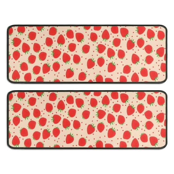 Kitchen Rugs Sets Of 2,Strawberry Plants Fruit Heart Anti Fatigue Kitchen Mat Rugs Non Slip Washable,Decorative Kitchen Floor Mats for Kitchen,Sink,Laundry,17"x47"+17"x47"