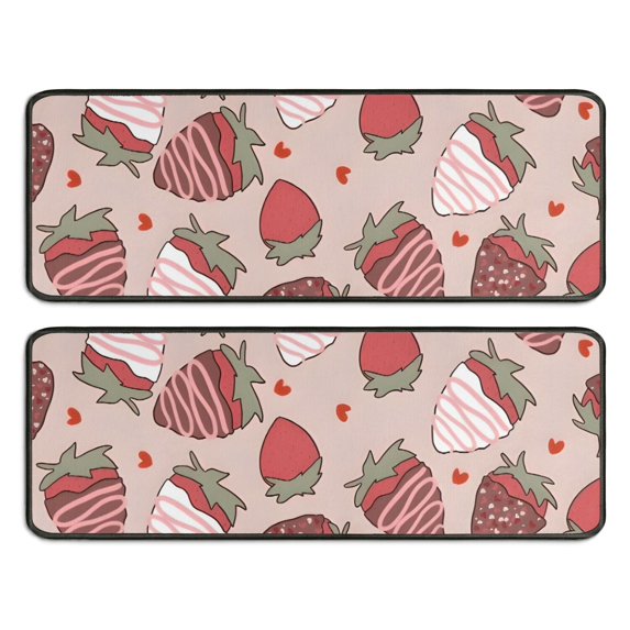 Kitchen Rugs Sets Of 2,Strawberry Plants Fruit Heart Beige Pattern Anti Fatigue Kitchen Mat Rugs Non Slip Washable,Decorative Kitchen Floor Mats for Kitchen,Sink,Laundry,17"x47"+17"x47"