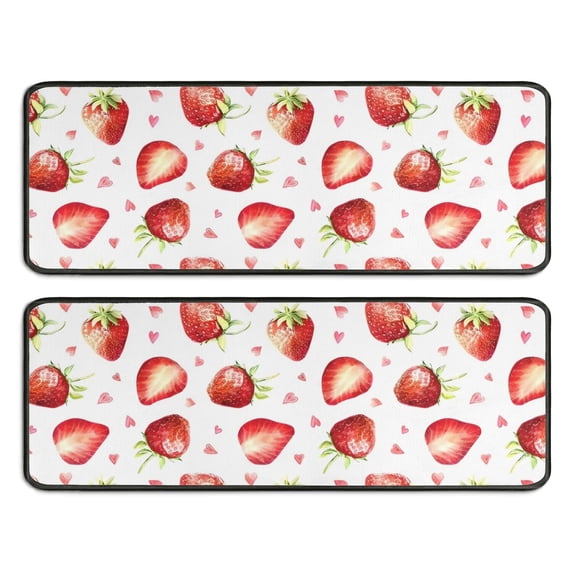 Kitchen Rugs Sets Of 2,Strawberry Plants Fruit Heart White Pattern Anti Fatigue Kitchen Mat Rugs Non Slip Washable,Decorative Kitchen Floor Mats for Kitchen,Sink,Laundry,17"x47"+17"x47"
