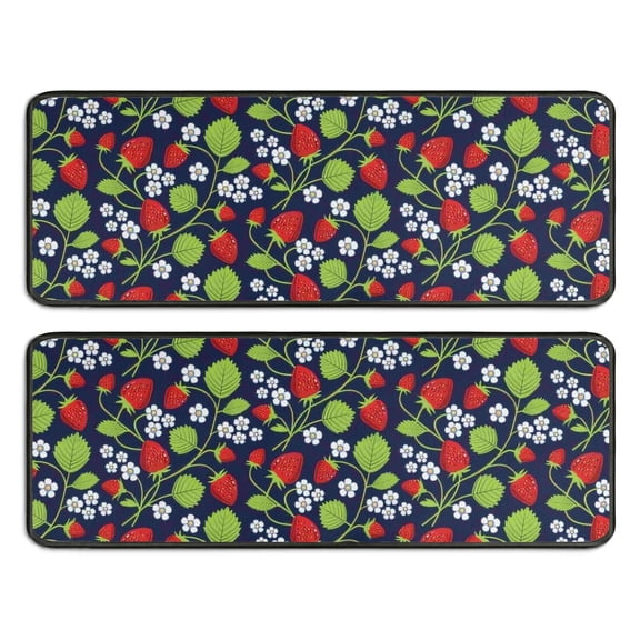 Kitchen Rugs Sets Of 2,Strawberry Plants Fruit Leaf Flower Anti Fatigue Kitchen Mat Rugs Non Slip Washable,Decorative Kitchen Floor Mats for Kitchen,Sink,Laundry,17"x47"+17"x47"