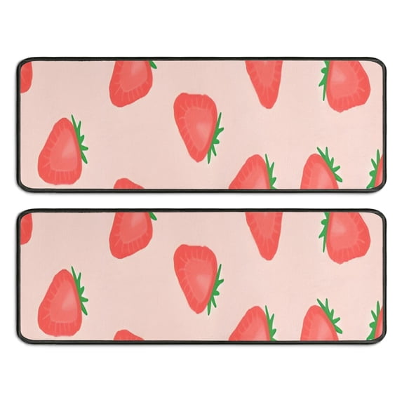 Kitchen Rugs Sets Of 2,Strawberry Plants Fruit Light Pink Pattern Anti Fatigue Kitchen Mat Rugs Non Slip Washable,Decorative Kitchen Floor Mats for Kitchen,Sink,Laundry,17"x47"+17"x47"