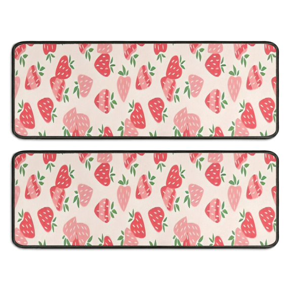 Kitchen Rugs Sets Of 2,Strawberry Plants Fruit Light Pink Pattern Anti Fatigue Kitchen Mat Rugs Non Slip Washable,Decorative Kitchen Floor Mats for Kitchen,Sink,Laundry,17"x47"+17"x47"