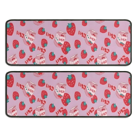 Kitchen Rugs Sets Of 2,Strawberry Plants Fruit Milk Box Anti Fatigue Kitchen Mat Rugs Non Slip Washable,Decorative Kitchen Floor Mats for Kitchen,Sink,Laundry,17"x47"+17"x47"