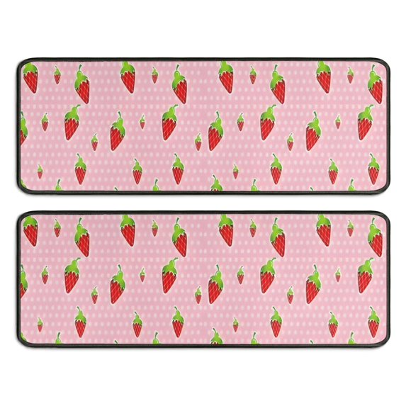 Kitchen Rugs Sets Of 2,Strawberry Plants Fruit Polka Dot Pink Pattern Anti Fatigue Kitchen Mat Rugs Non Slip Washable,Decorative Kitchen Floor Mats for Kitchen,Sink,Laundry,17"x47"+17"x47"