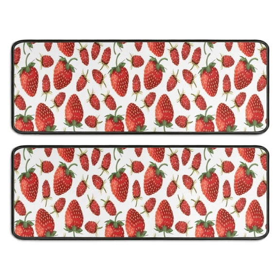 Kitchen Rugs Sets Of 2,Strawberry Plants Fruit White Pattern Anti Fatigue Kitchen Mat Rugs Non Slip Washable,Decorative Kitchen Floor Mats for Kitchen,Sink,Laundry,17"x47"+17"x47"