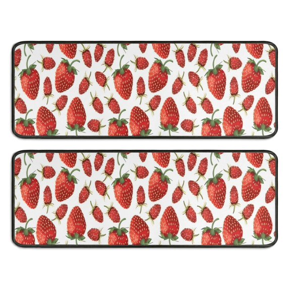 Kitchen Rugs Sets Of 2,Strawberry Plants Fruit White Pattern Anti Fatigue Kitchen Mat Rugs Non Slip Washable,Decorative Kitchen Floor Mats for Kitchen,Sink,Laundry,17"x47"+17"x47"