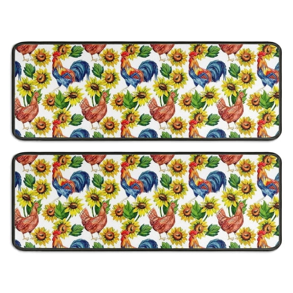 Kitchen Rugs Sets Of 2,Sunflower Chicken Pattern Anti Fatigue Kitchen Mat Rugs Non Slip Washable,Decorative Kitchen Floor Mats for Kitchen,Sink,Laundry,17"x47"+17"x47"