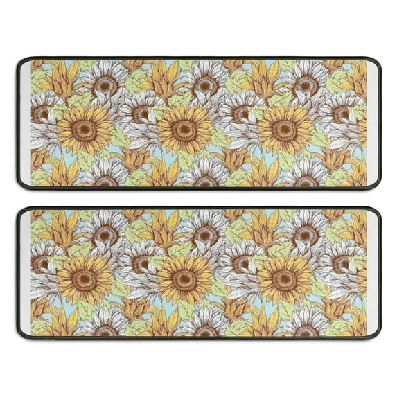 Kitchen Rugs Sets Of 2,Sunflower Pattern Anti Fatigue Kitchen Mat Rugs Non Slip Washable,Decorative Kitchen Floor Mats for Kitchen,Sink,Laundry,17"x47"+17"x47"