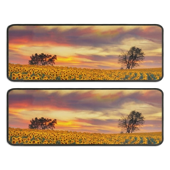 Kitchen Rugs Sets Of 2,Sunset Sunflower Field Scene Anti Fatigue Kitchen Mat Rugs Non Slip Washable,Decorative Kitchen Floor Mats for Kitchen,Sink,Laundry,17"x47"+17"x47"