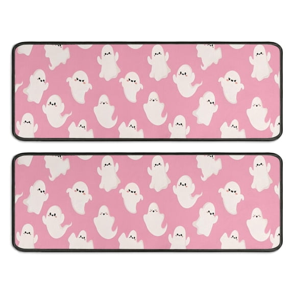 Kitchen Rugs Sets Of 2,Sweet Ghost Halloween Pattern Anti Fatigue Kitchen Mat Rugs Non Slip Washable,Decorative Kitchen Floor Mats for Kitchen,Sink,Laundry,17"x47"+17"x47"