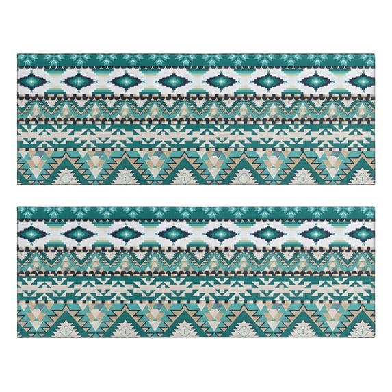 Kitchen Rugs Sets Of 2,Teal Geometric Boho Pattern Anti Fatigue Kitchen Mat Rugs Non Slip Washable,Decorative Kitchen Floor Mats for Kitchen,Sink,Laundry,17"X47"