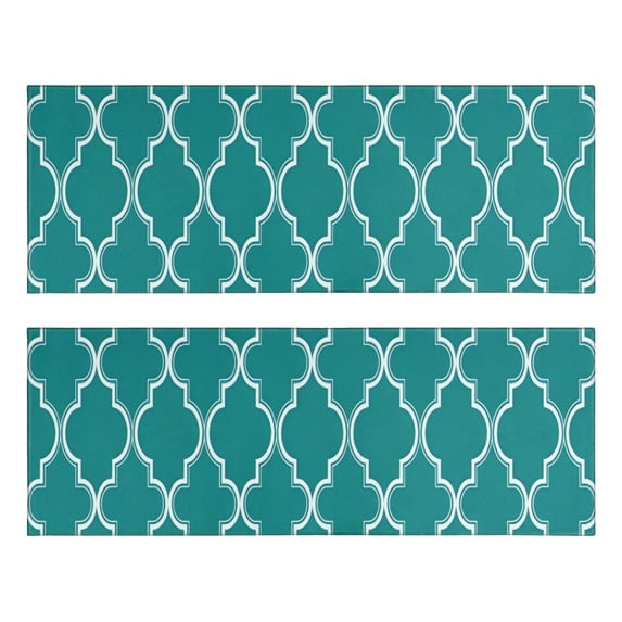 Kitchen Rugs Sets Of 2,Teal Geometric Quatrefoil Pattern Anti Fatigue Kitchen Mat Rugs Non Slip Washable,Decorative Kitchen Floor Mats for Kitchen,Sink,Laundry,17"X47"