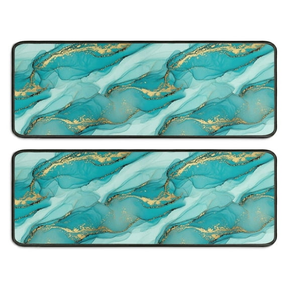 Kitchen Rugs Sets Of 2,Teal Gold Marble Pattern Anti Fatigue Kitchen Mat Rugs Non Slip Washable,Decorative Kitchen Floor Mats for Kitchen,Sink,Laundry,17"x47"+17"x47"