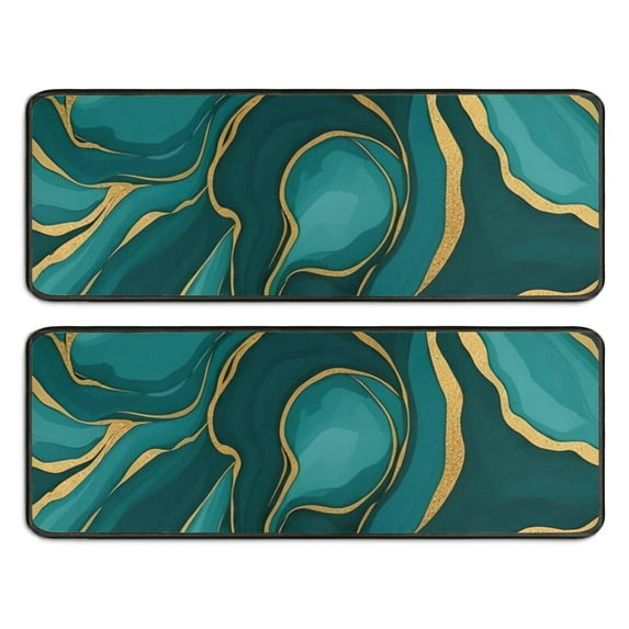 Kitchen Rugs Sets Of 2,Teal Gold Marble Pattern Anti Fatigue Kitchen Mat Rugs Non Slip Washable,Decorative Kitchen Floor Mats for Kitchen,Sink,Laundry,17"x47"+17"x47"