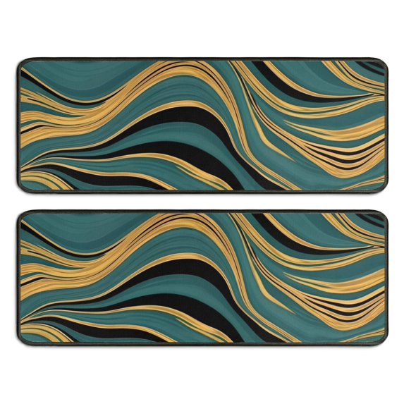 Kitchen Rugs Sets Of 2,Teal Gold Marble Pattern Anti Fatigue Kitchen Mat Rugs Non Slip Washable,Decorative Kitchen Floor Mats for Kitchen,Sink,Laundry,17"x47"+17"x47"