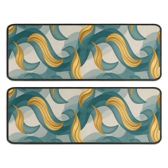 Kitchen Rugs Sets Of 2,Teal Gold Marble Pattern Anti Fatigue Kitchen Mat Rugs Non Slip Washable,Decorative Kitchen Floor Mats for Kitchen,Sink,Laundry,17"x47"+17"x47"