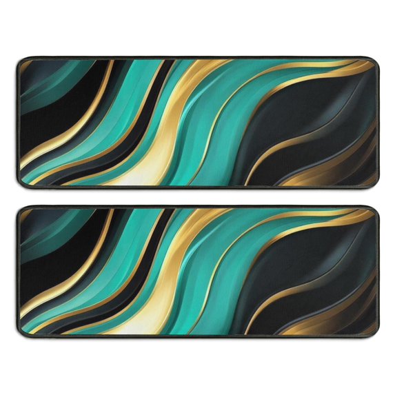 Kitchen Rugs Sets Of 2,Teal Gold Marble Pattern Anti Fatigue Kitchen Mat Rugs Non Slip Washable,Decorative Kitchen Floor Mats for Kitchen,Sink,Laundry,17"x47"+17"x47"