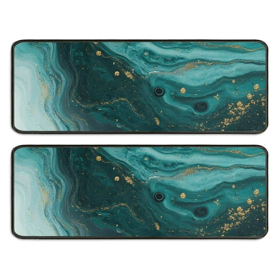 Kitchen Rugs Sets Of 2,Teal Gold Marble Pattern Anti Fatigue Kitchen Mat Rugs Non Slip Washable,Decorative Kitchen Floor Mats for Kitchen,Sink,Laundry,17"x47"+17"x47"