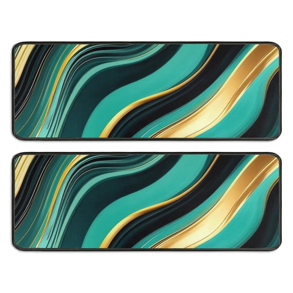 Kitchen Rugs Sets Of 2,Teal Gold Marble Pattern Anti Fatigue Kitchen Mat Rugs Non Slip Washable,Decorative Kitchen Floor Mats for Kitchen,Sink,Laundry,17"x47"+17"x47"