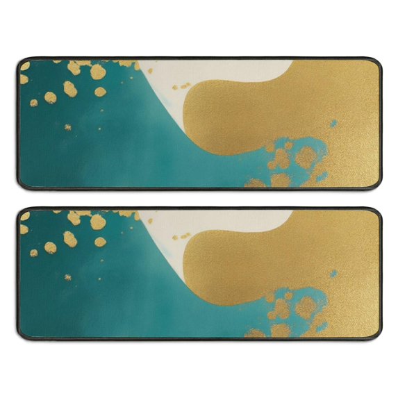 Kitchen Rugs Sets Of 2,Teal and Gold Marble Wavy Lines Pattern Anti Fatigue Kitchen Mat Rugs Non Slip Washable,Decorative Kitchen Floor Mats for Kitchen,Sink,Laundry,17"x47"+17"x47"