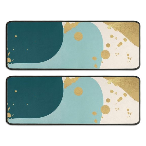 Kitchen Rugs Sets Of 2,Teal Gold Splash Marble Anti Fatigue Kitchen Mat Rugs Non Slip Washable,Decorative Kitchen Floor Mats for Kitchen,Sink,Laundry,17"x47"+17"x47"