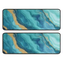 Kitchen Rugs Sets Of 2,Teal Marble Gold Wave Pattern Anti Fatigue Kitchen Mat Rugs Non Slip Washable,Decorative Kitchen Floor Mats for Kitchen,Sink,Laundry,17"x47" 17"x47"