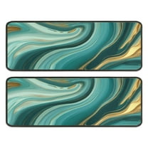 Kitchen Rugs Sets Of 2,Teal Marble Gold Wave Pattern Anti Fatigue Kitchen Mat Rugs Non Slip Washable,Decorative Kitchen Floor Mats for Kitchen,Sink,Laundry,17"x47" 17"x47"