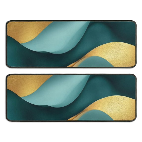 Kitchen Rugs Sets Of 2,Teal Marble Gold Wave Pattern Anti Fatigue Kitchen Mat Rugs Non Slip Washable,Decorative Kitchen Floor Mats for Kitchen,Sink,Laundry,17"x47"+17"x47"