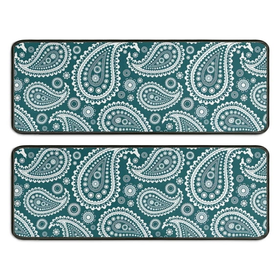 Kitchen Rugs Sets Of 2,Teal Paisley Pattern Anti Fatigue Kitchen Mat Rugs Non Slip Washable,Decorative Kitchen Floor Mats for Kitchen,Sink,Laundry,17"x47"+17"x47"