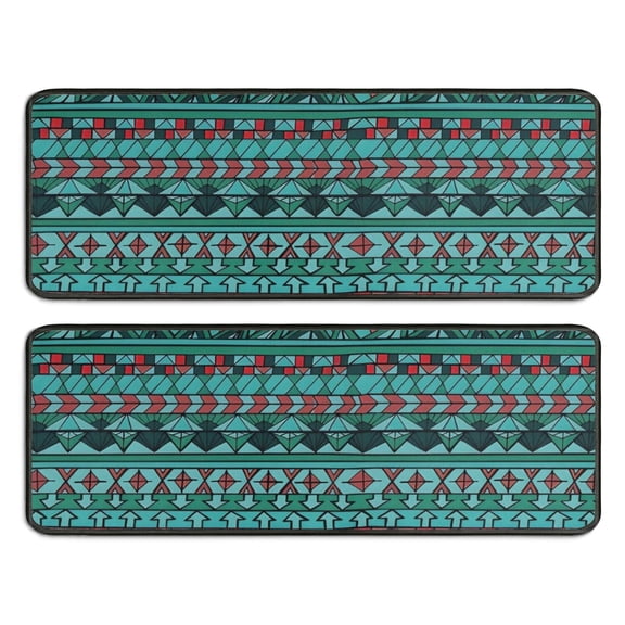 Kitchen Rugs Sets Of 2,Turquoise Boho Tribal Triangles and Arrows Pattern Anti Fatigue Kitchen Mat Rugs Non Slip Washable,Decorative Kitchen Floor Mats for Kitchen,Sink,Laundry,17"x47"+17"x47"
