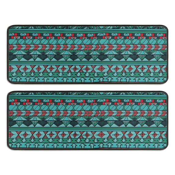 Kitchen Rugs Sets Of 2,Turquoise Boho Tribal Triangles and Arrows Pattern Anti Fatigue Kitchen Mat Rugs Non Slip Washable,Decorative Kitchen Floor Mats for Kitchen,Sink,Laundry,17"x47"+17"x47"