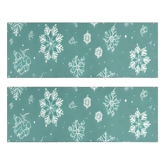 Kitchen Rugs Sets Of 2,Turquoise Christmas Snowflake Pattern Anti Fatigue Kitchen Mat Rugs Non Slip Washable,Decorative Kitchen Floor Mats for Kitchen,Sink,Laundry,17"X47"