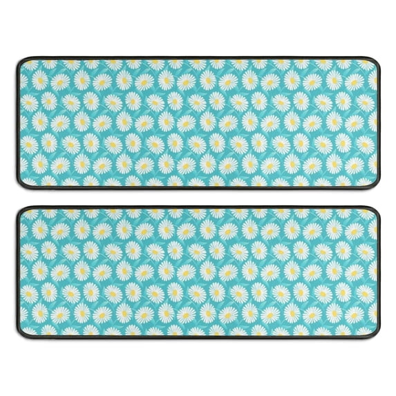 Kitchen Rugs Sets Of 2,Turquoise Daisy Flower Floral Pattern Anti Fatigue Kitchen Mat Rugs Non Slip Washable,Decorative Kitchen Floor Mats for Kitchen,Sink,Laundry,17"x47"+17"x47"