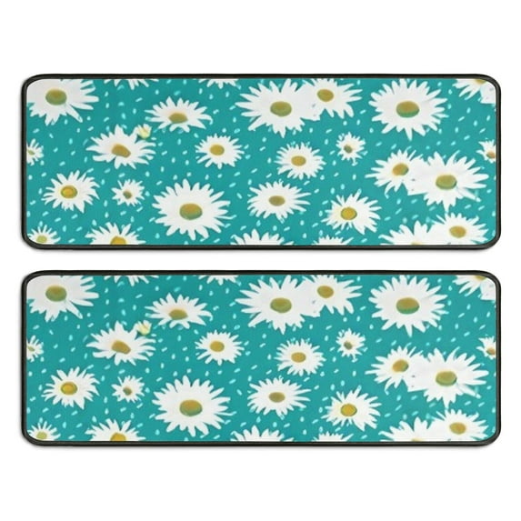 Kitchen Rugs Sets Of 2,Turquoise Daisy Flower Pattern Anti Fatigue Kitchen Mat Rugs Non Slip Washable,Decorative Kitchen Floor Mats for Kitchen,Sink,Laundry,17"x47"+17"x47"