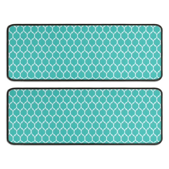 Kitchen Rugs Sets Of 2,Turquoise Geometric Quatrefoil Pattern Anti Fatigue Kitchen Mat Rugs Non Slip Washable,Decorative Kitchen Floor Mats for Kitchen,Sink,Laundry,17"x47"+17"x47"