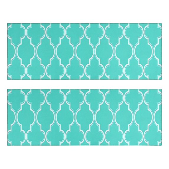 Kitchen Rugs Sets Of 2,Turquoise Geometric Quatrefoil Pattern Anti Fatigue Kitchen Mat Rugs Non Slip Washable,Decorative Kitchen Floor Mats for Kitchen,Sink,Laundry,17"X47"
