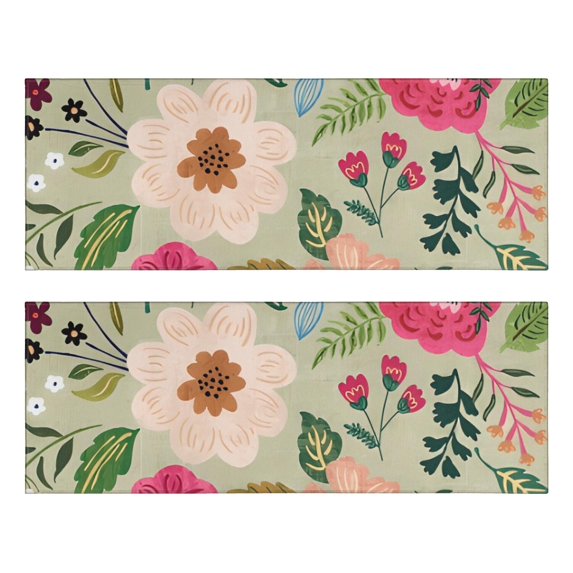 Kitchen Rugs Sets Of 2,Vibrant Pioneer Flower Pattern Anti Fatigue Kitchen Mat Rugs Non Slip Washable,Decorative Kitchen Floor Mats for Kitchen,Sink,Laundry,17"X47"