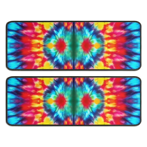 Kitchen Rugs Sets Of 2,Vibrant Tie Dye Symmetry Anti Fatigue Kitchen Mat Rugs Non Slip Washable,Decorative Kitchen Floor Mats for Kitchen,Sink,Laundry,17"x47"+17"x47"