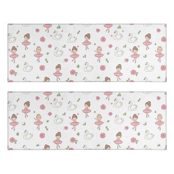 Kitchen Rugs Sets Of 2,White Ballerina Swan Pattern Anti Fatigue Kitchen Mat Rugs Non Slip Washable,Decorative Kitchen Floor Mats for Kitchen,Sink,Laundry,17"X47"