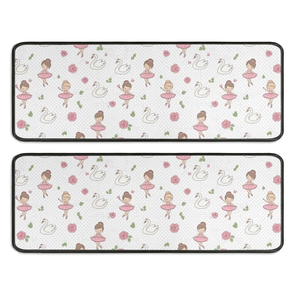 Kitchen Rugs Sets Of 2,White Ballerina Swan Pattern Anti Fatigue Kitchen Mat Rugs Non Slip Washable,Decorative Kitchen Floor Mats for Kitchen,Sink,Laundry,17"x47"+17"x47"