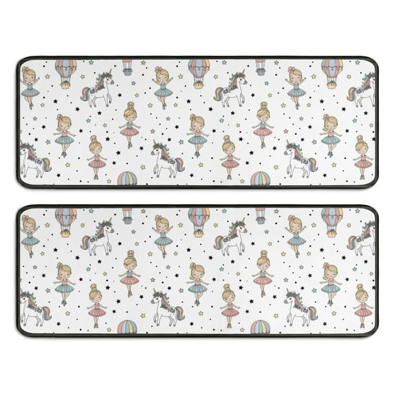 Kitchen Rugs Sets Of 2,White Ballerina Unicorn Pattern Anti Fatigue Kitchen Mat Rugs Non Slip Washable,Decorative Kitchen Floor Mats for Kitchen,Sink,Laundry,17"x47"+17"x47"
