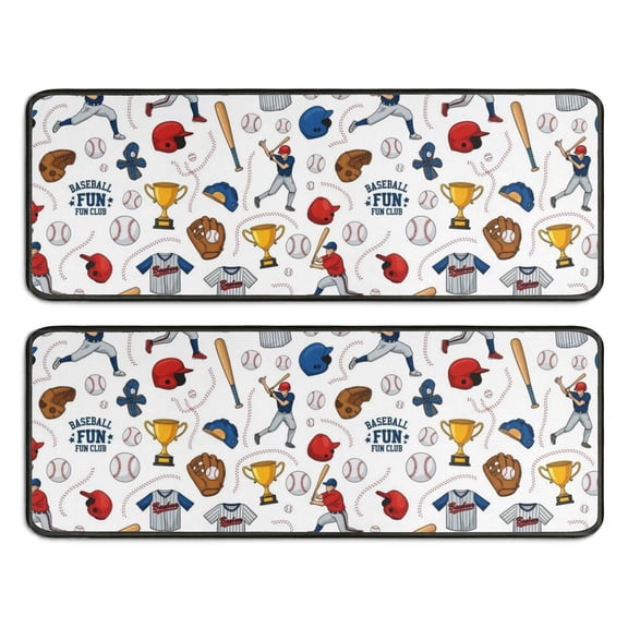 Kitchen Rugs Sets Of 2,White Baseball Elements Pattern Anti Fatigue Kitchen Mat Rugs Non Slip Washable,Decorative Kitchen Floor Mats for Kitchen,Sink,Laundry,17"x47"+17"x47"