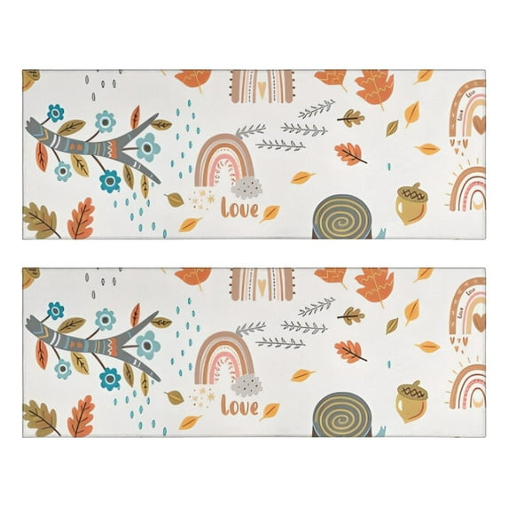 Kitchen Rugs Sets Of 2,White Boho Bohemia Rainbow Autumn Leaves Trees Pattern Anti Fatigue Kitchen Mat Rugs Non Slip Washable,Decorative Kitchen Floor Mats for Kitchen,Sink,Laundry,17"X47"