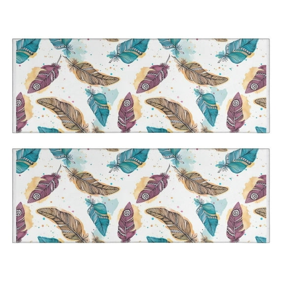 Kitchen Rugs Sets Of 2,White Boho Tribal Feathers Pattern Anti Fatigue Kitchen Mat Rugs Non Slip Washable,Decorative Kitchen Floor Mats for Kitchen,Sink,Laundry,17"X47"