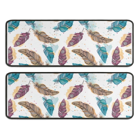 Kitchen Rugs Sets Of 2,White Boho Tribal Feathers Pattern Anti Fatigue Kitchen Mat Rugs Non Slip Washable,Decorative Kitchen Floor Mats for Kitchen,Sink,Laundry,17"x47"+17"x47"