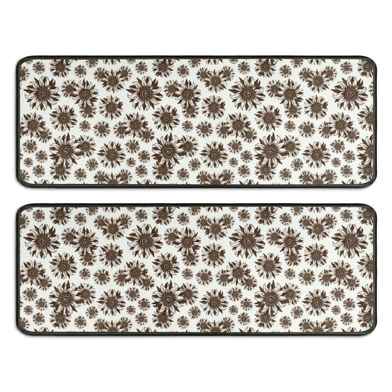 Kitchen Rugs Sets Of 2,White Brown Sunflower Pattern Anti Fatigue Kitchen Mat Rugs Non Slip Washable,Decorative Kitchen Floor Mats for Kitchen,Sink,Laundry,17"x47"+17"x47"