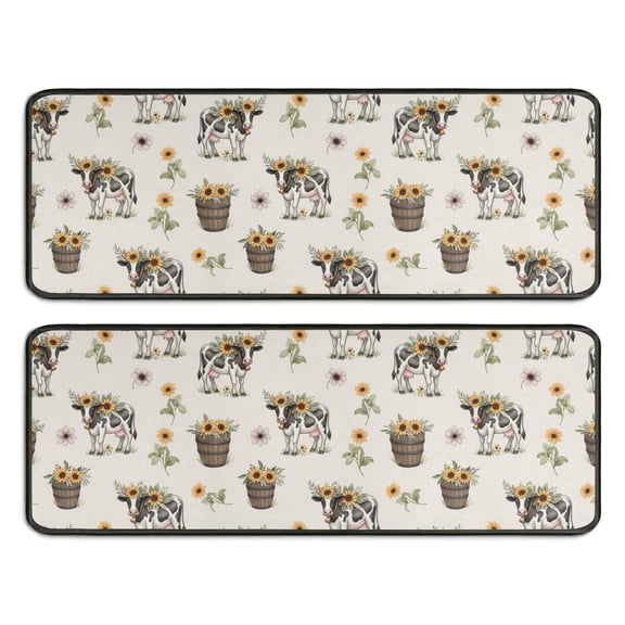 Kitchen Rugs Sets Of 2,White Buffalo Pattern Anti Fatigue Kitchen Mat Rugs Non Slip Washable,Decorative Kitchen Floor Mats for Kitchen,Sink,Laundry,17"x47"+17"x47"